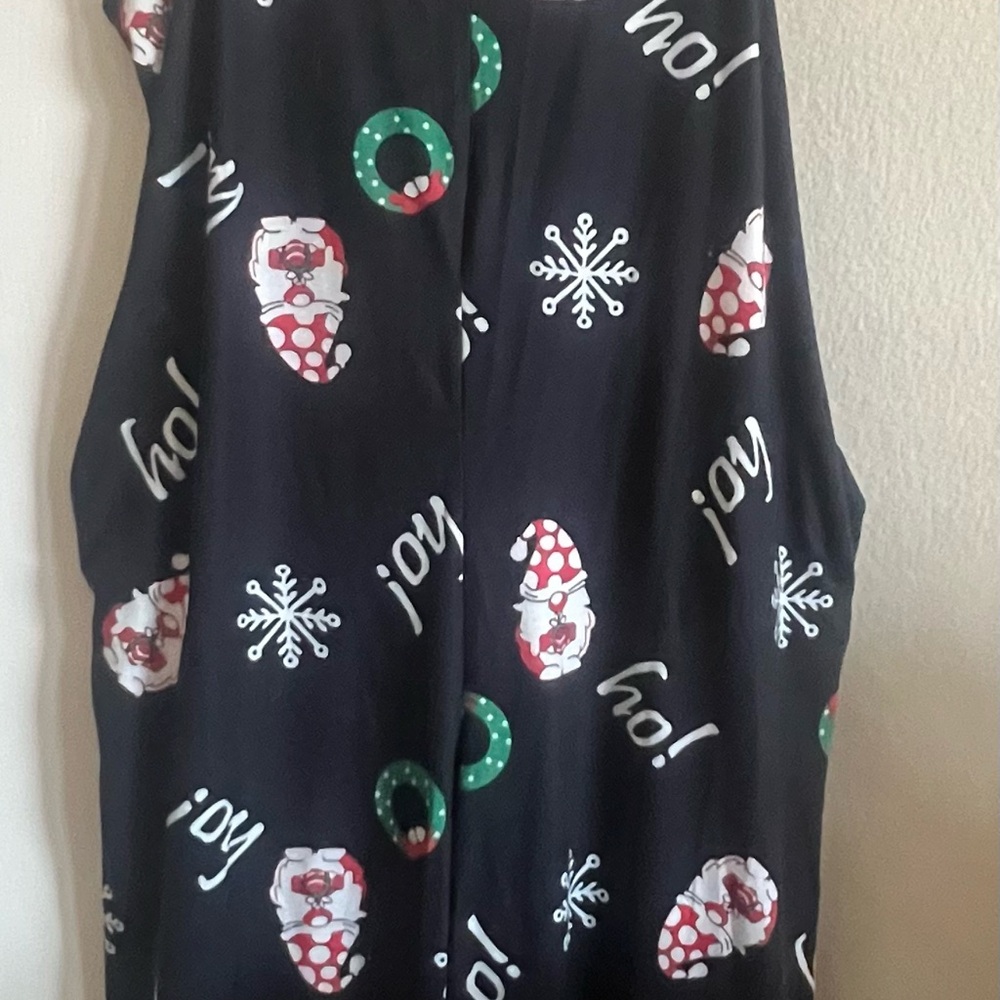 BloomChic Black Pajama Romper (1 piece with pockets) with Red and White Accents.